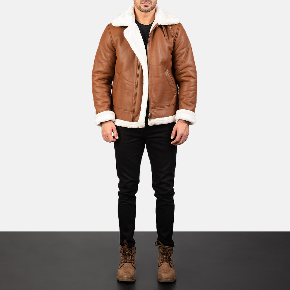 Men's Classic Stitched Detail Bomber Leather Jacket