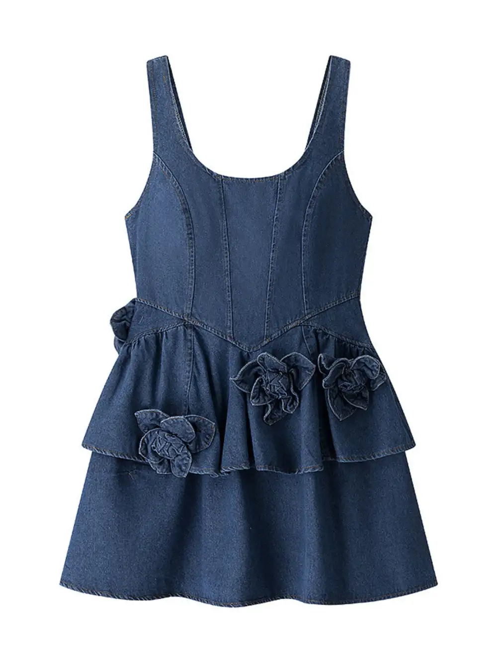 Floral Denim Ruffle Dress Casual