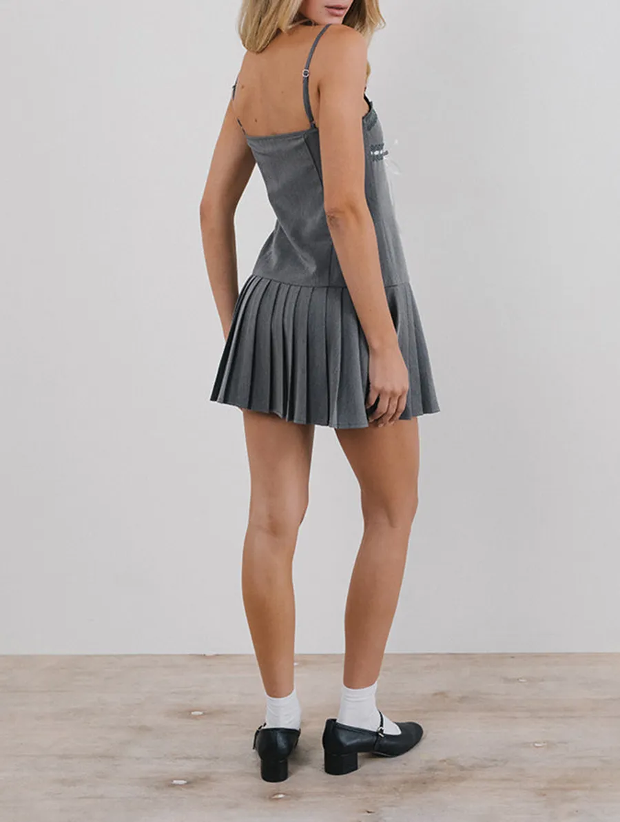 Charcoal With White Ribbon Mini Dress
