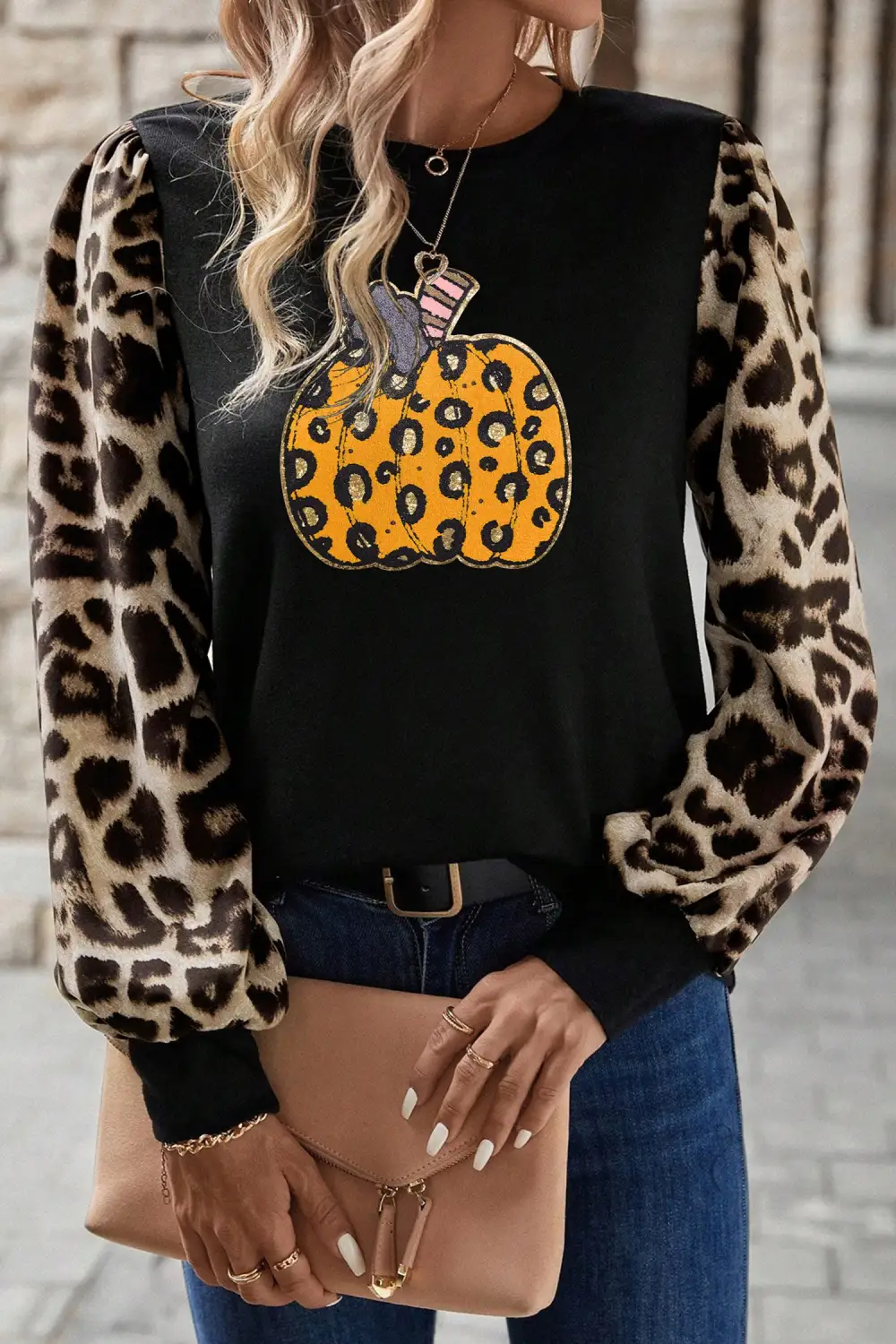 Women's Leopard Print Graphic Knit T-Shirt