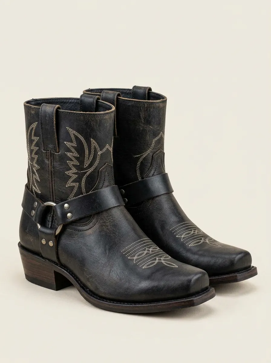 Men's Western Cowboy Embroidered Harness Printed Cowboy Boots