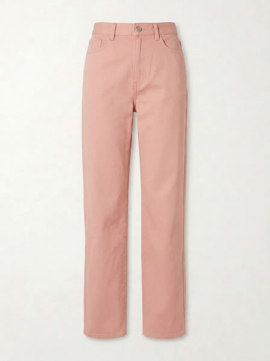 Women's Casual Minimalist Khaki Mid-Rise Straight Leg Pants