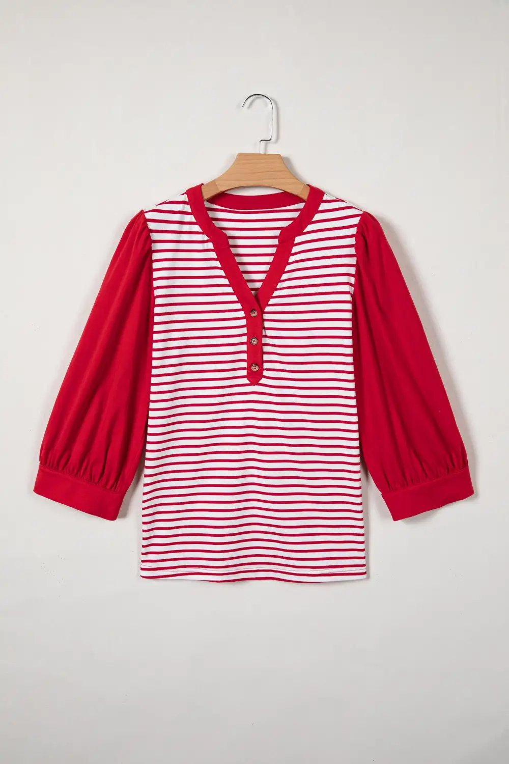 Women's Striped V Neck Three Quarter Sleeve Top