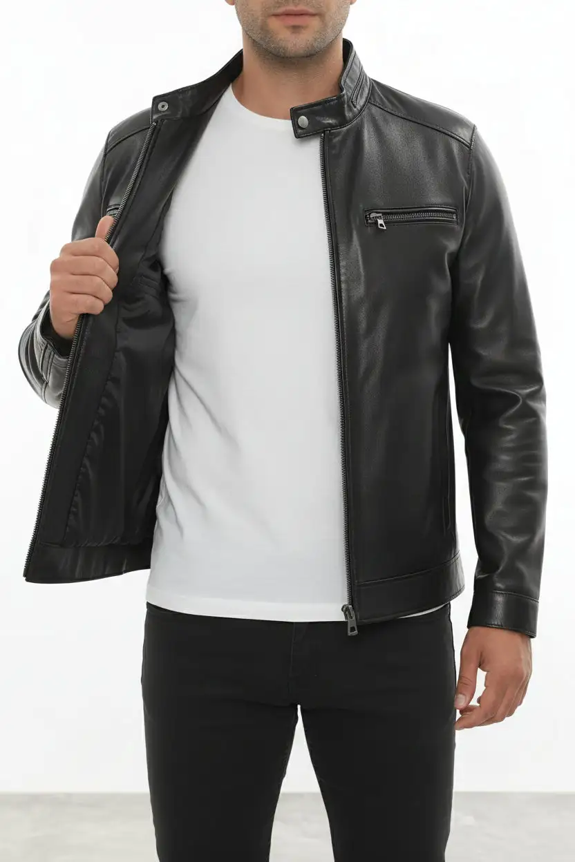 Refined Leather Biker Bomber Motorcycle Jacket