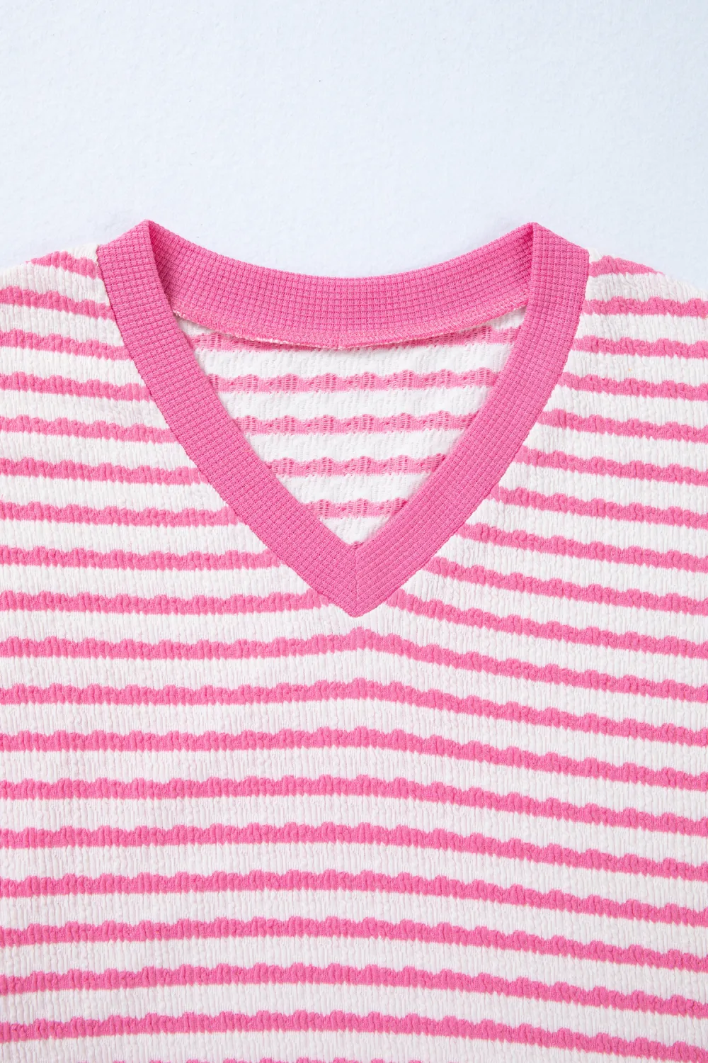 Pink Stripe Textured Knit Contrast Top
