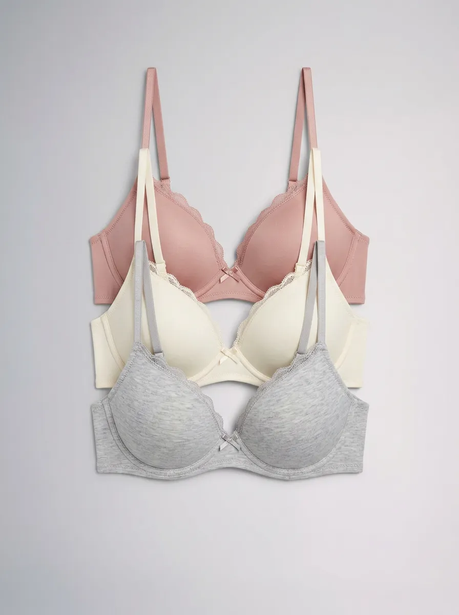 Smooth-Look Lace-Trim Women's Three-Piece Bra Set