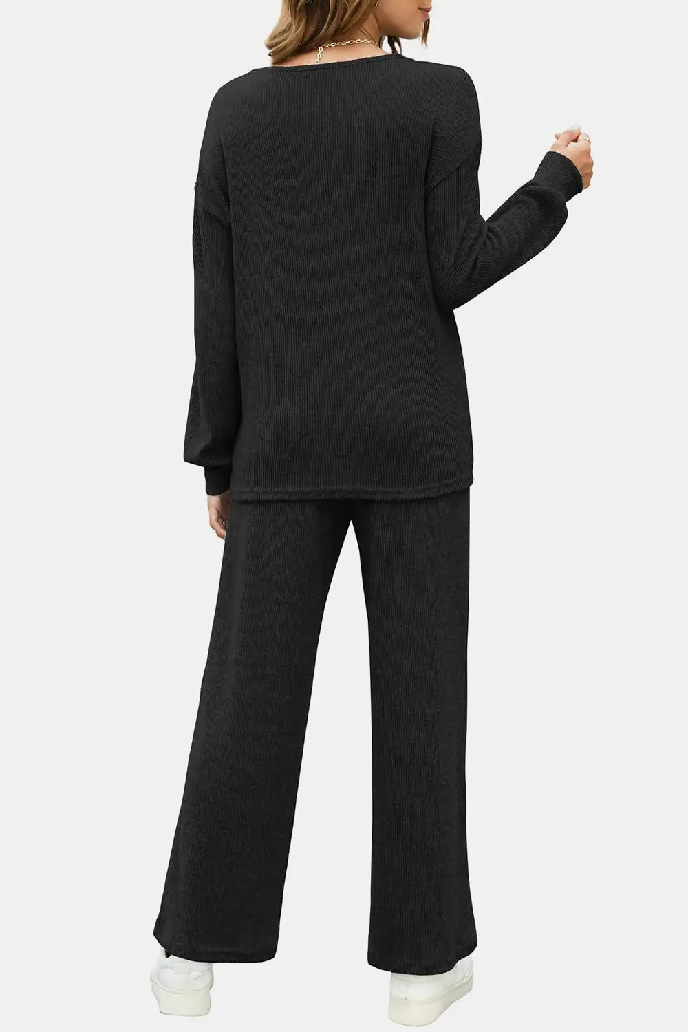 Stretch Round Neck Long Sleeve Top And Pants Set