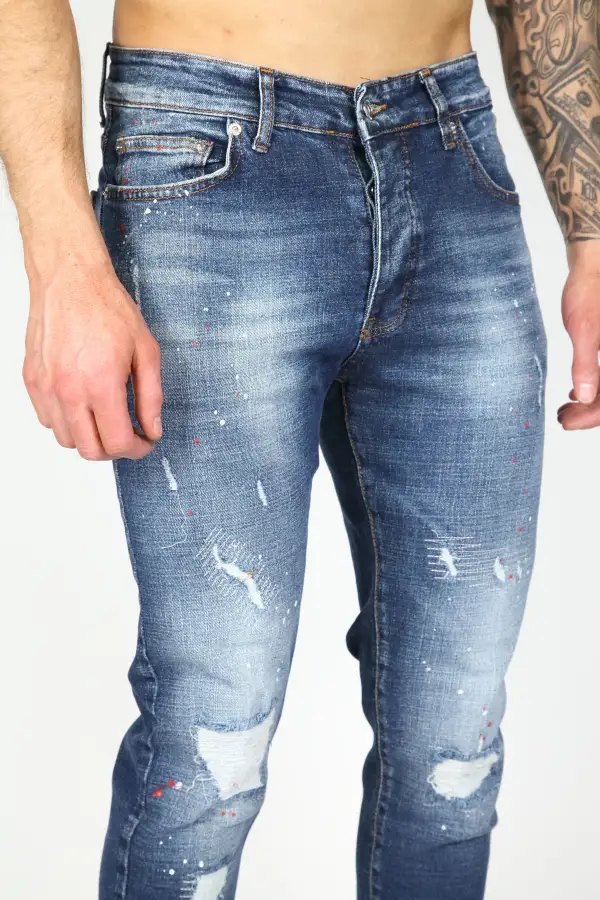 Classic Paint Detail Smart Fit Distressed Ripped Jeans