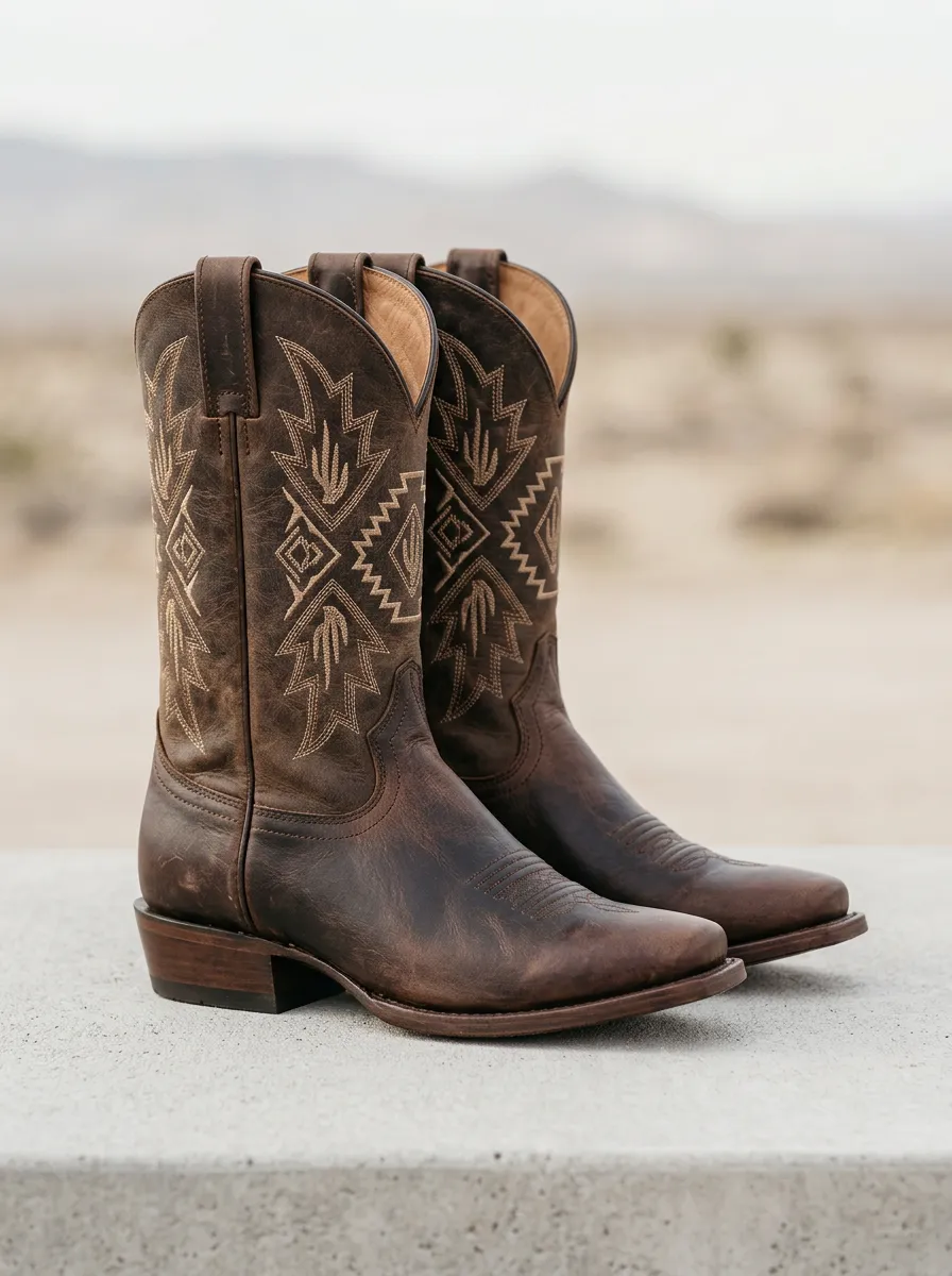Unisex Classic Western Cowboy Geometric Embroidered Cowboy Boots