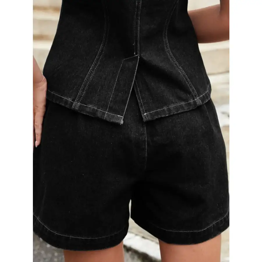 Utility High Waist Pocketed Denim Shorts