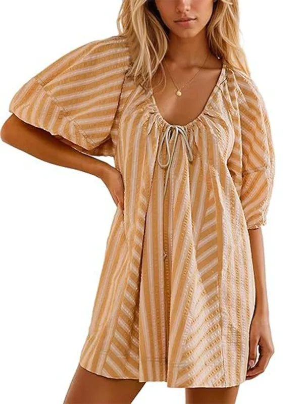 Short Sleeved Striped Jumpsuit Slim Loose Shorts