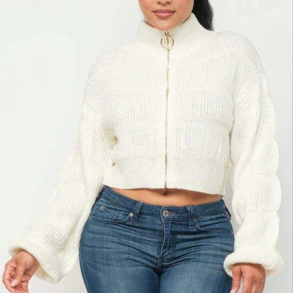 Sweater Top W Front Zipper