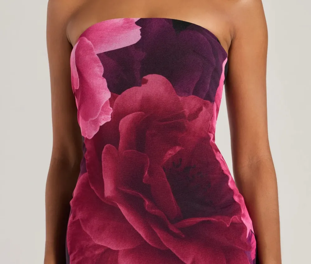Floral Strapless Slit Maxi Dress