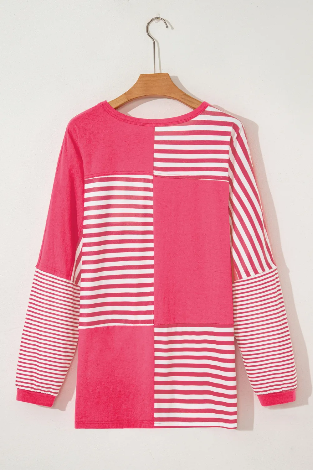 Pink Stripe Block Patchwork Drop Top