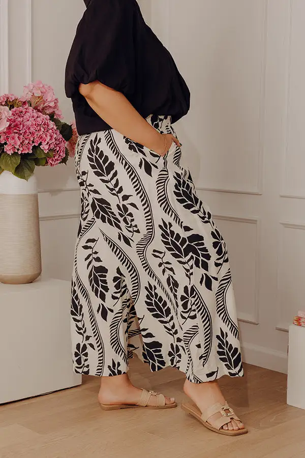 High Waist Wide Leg Floral Elastic Waist Front Pocket Pants