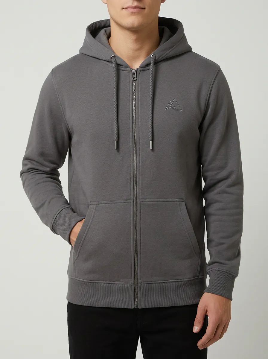 Classic Zip-Up Mountain Graphic Minimalist Look Men's Hoodie