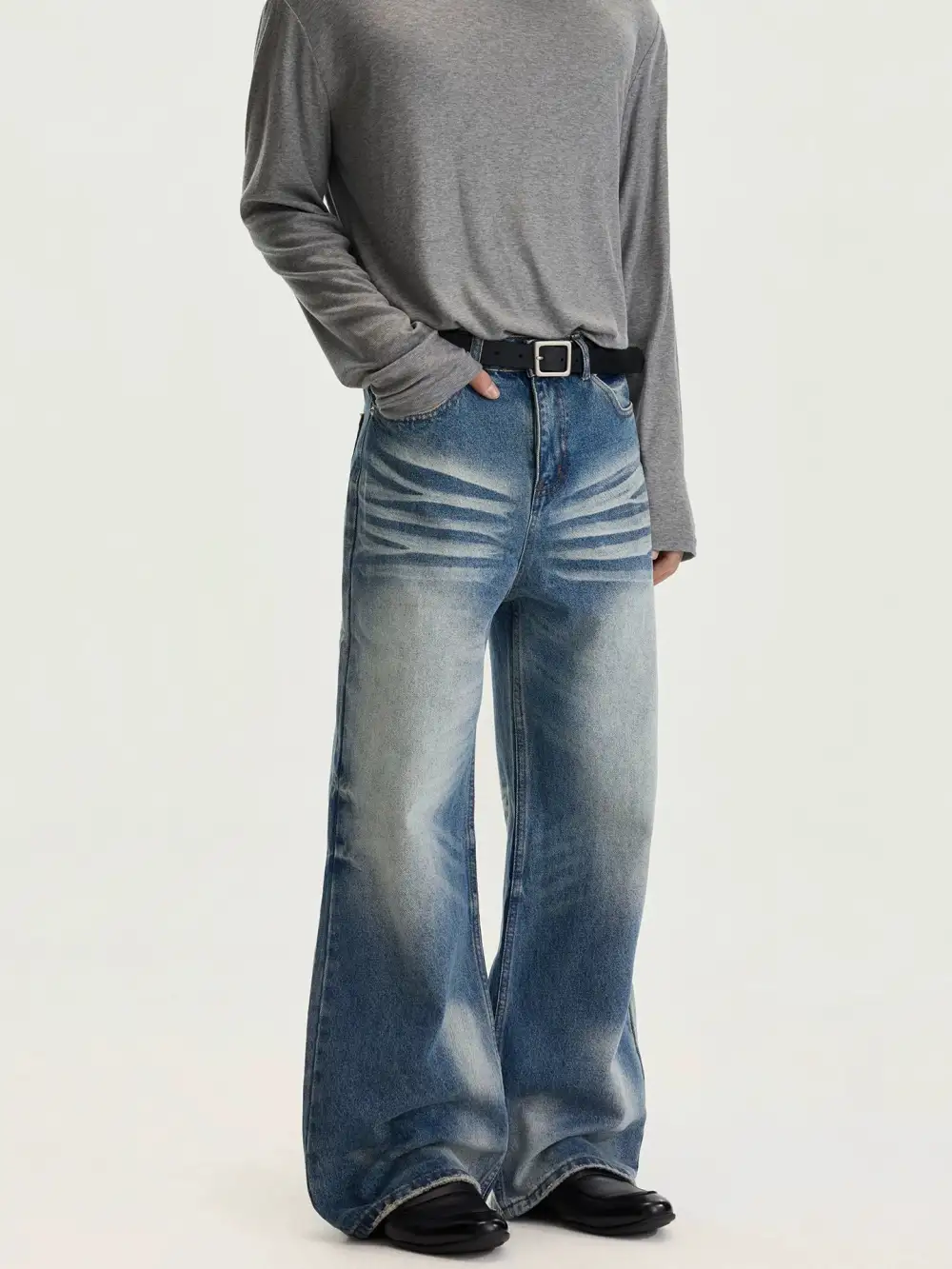 Whisker-Fade Flared Jeans