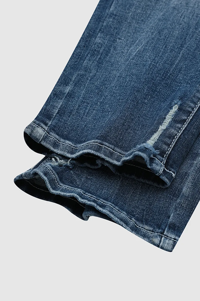Washed Ripped Low Waist Crop Skinny Jeans
