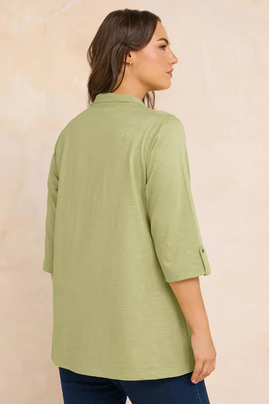Premium Sage Green Pintuck Henley Top detail 2