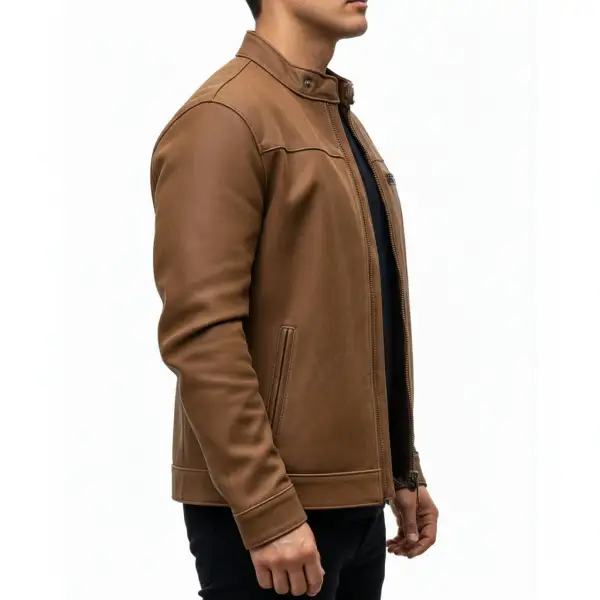 Rugged Leather Biker Motorcycle Cafe Racer Jacket