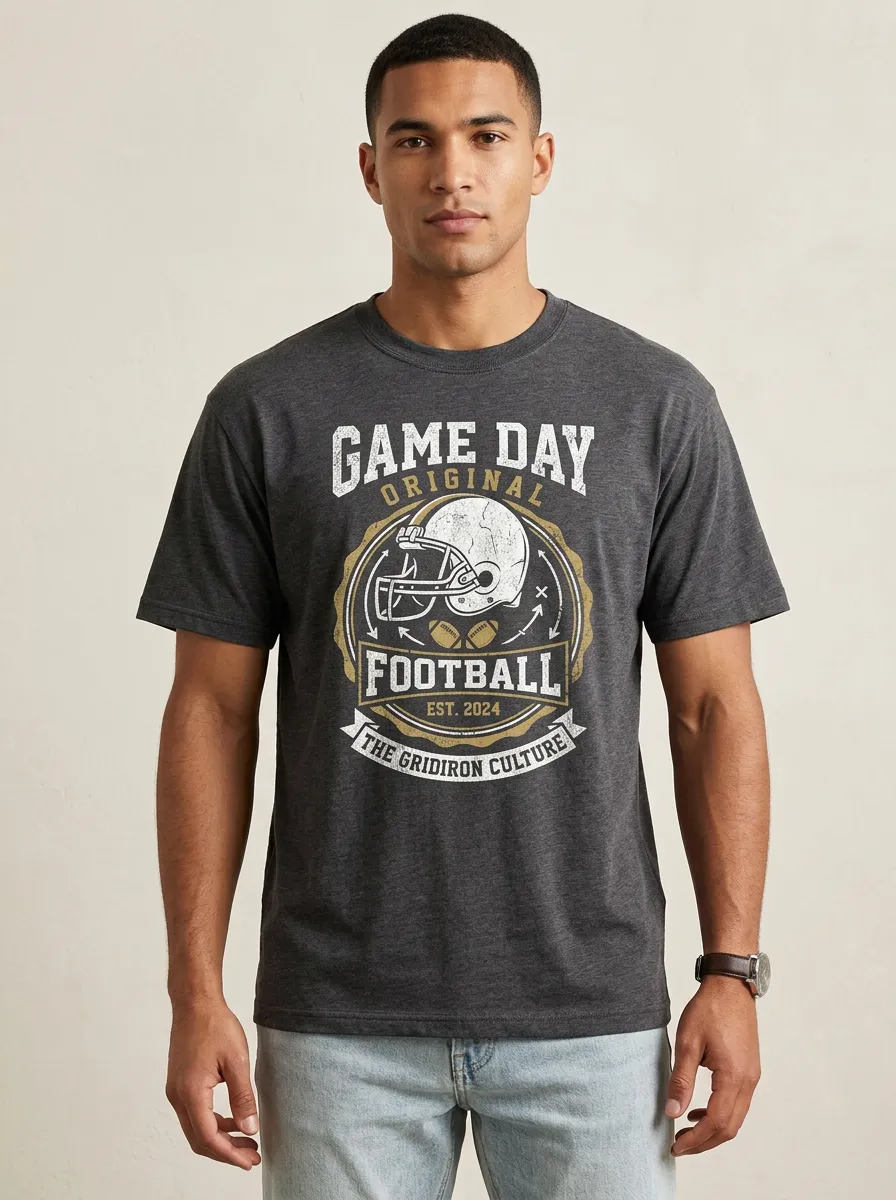 Men's American Football Game Day Helmet Graphic Crewneck T-shirt