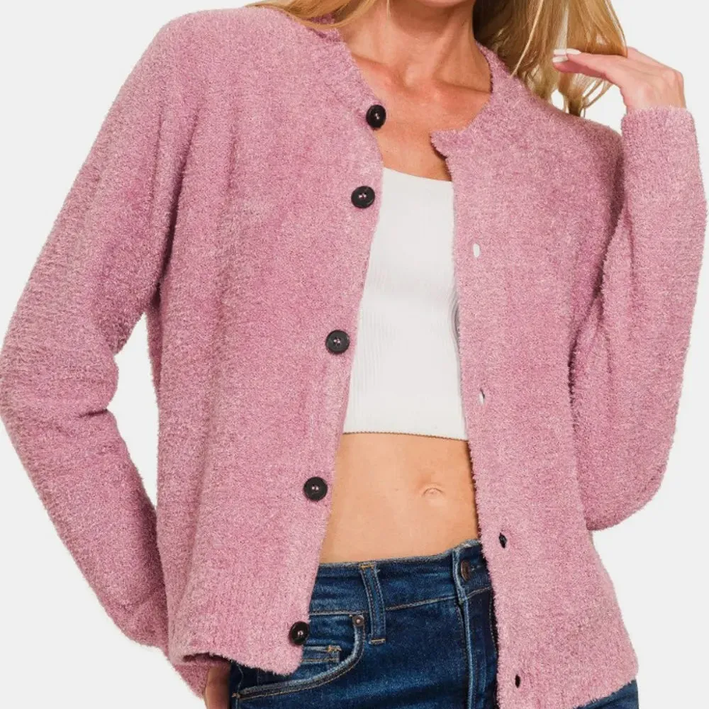 Button Front Button Down Long Sleeve Knit Cardigan