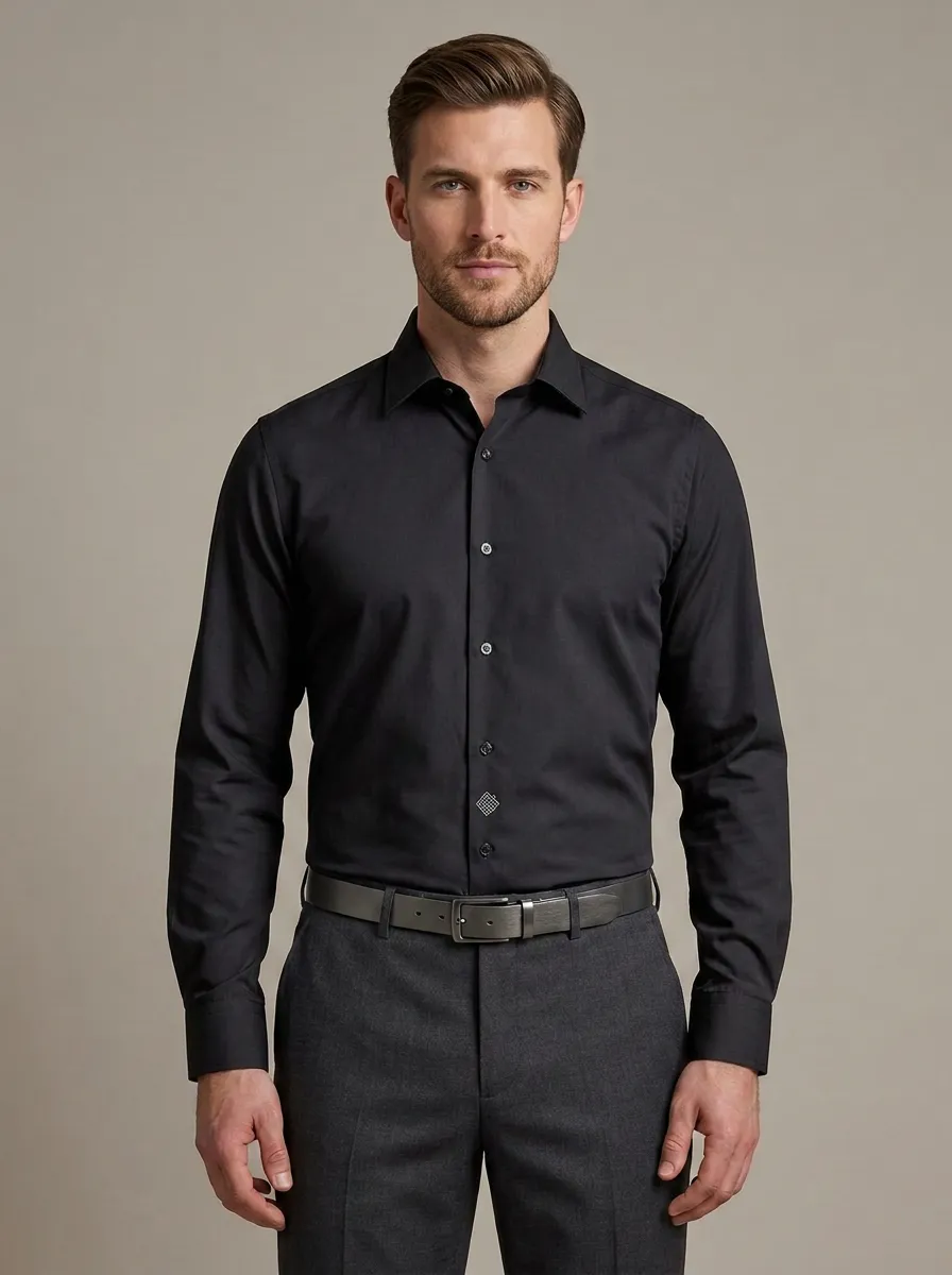 Men's Non-Iron Cotton Solid Grey Long Sleeve Dress Shirt