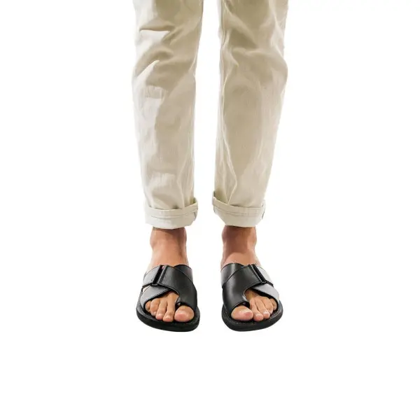 Relaxed Leather Slip On Sandals