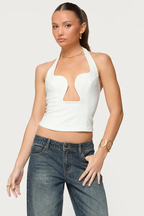 Stassy Abstract Cutout Halter Top