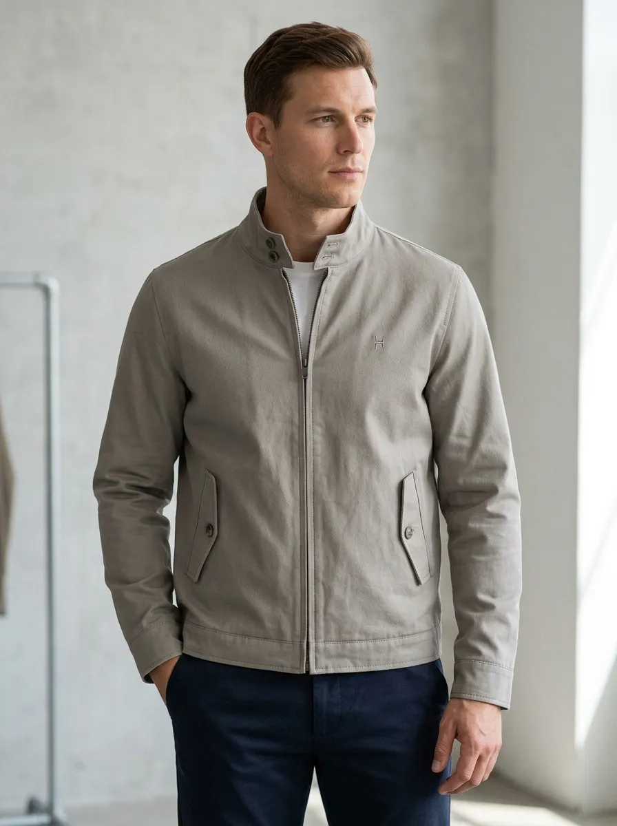 Men's Casual Minimalist Grey Stand Collar Zip-Up Jacket