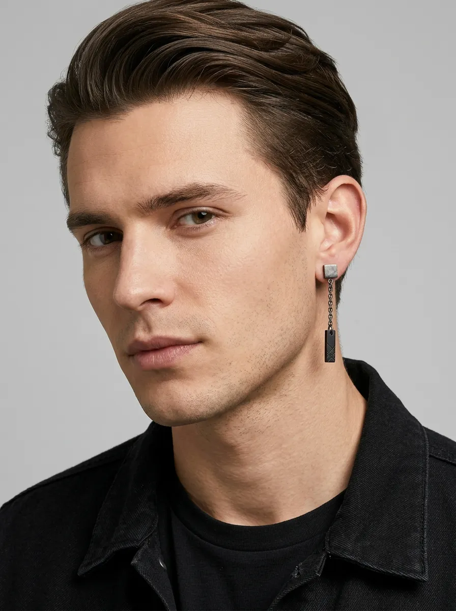 Men's Minimalist Geometric Square Chain Dangle Earring