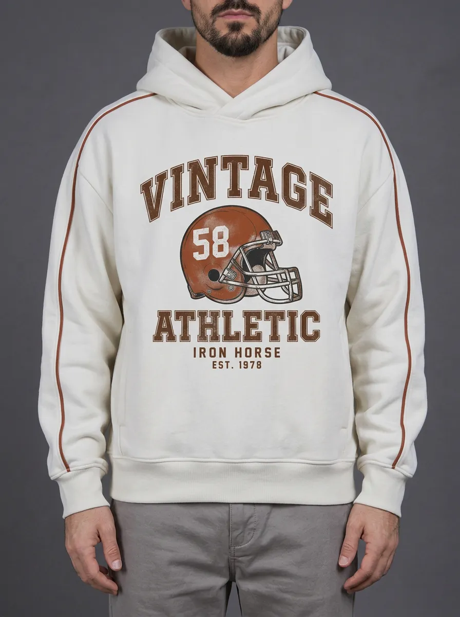 Men's Vintage Football 58 Helmet Graphic Printed Hoodie
