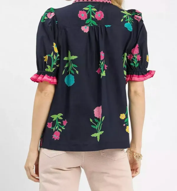 Classic Petal Parade Print Button Down Blouse