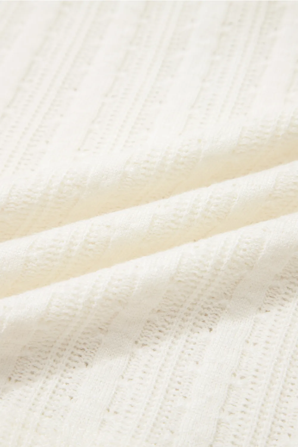 White Textured Button V Neck Tee