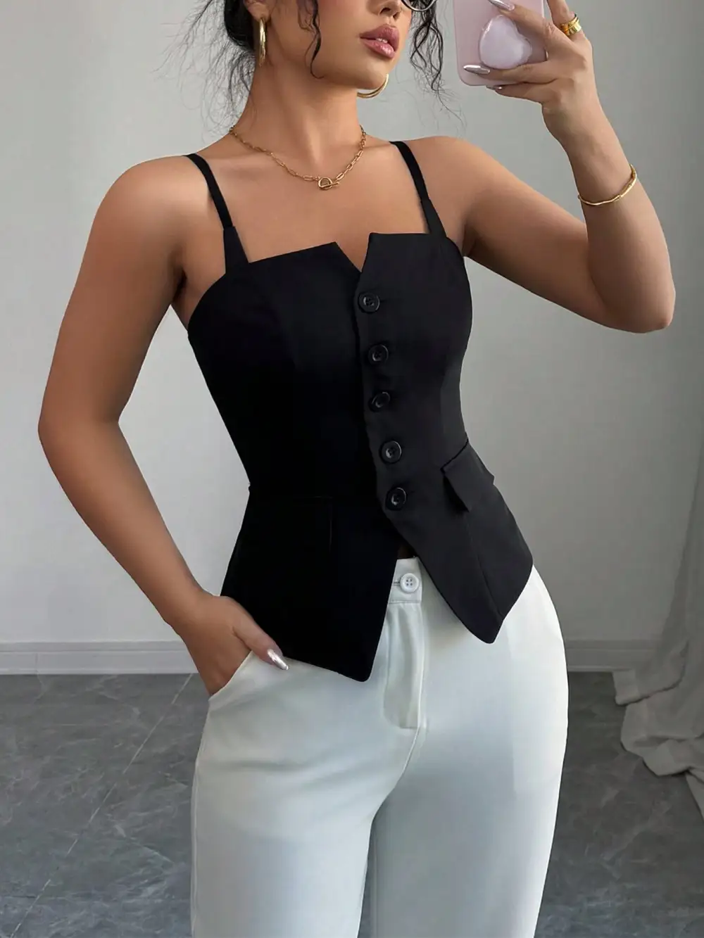 Button Front Fitted Camisole Top