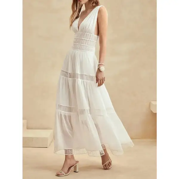 Tiered V Neck Sleeveless Maxi Dress