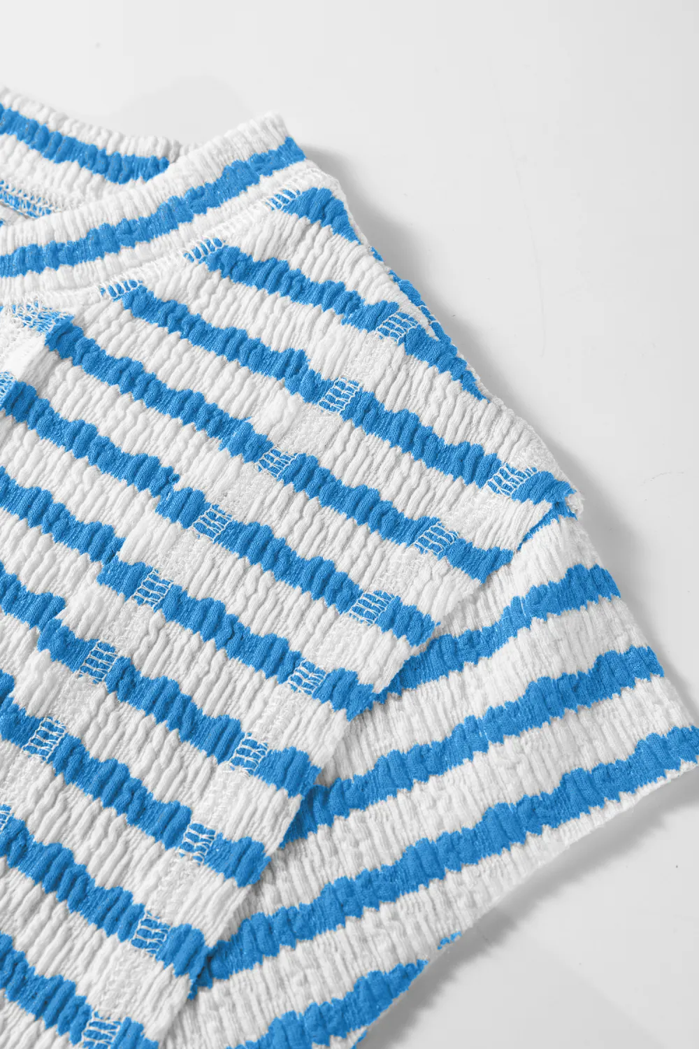 Blue Stripe Textured Short Sleeve Tee