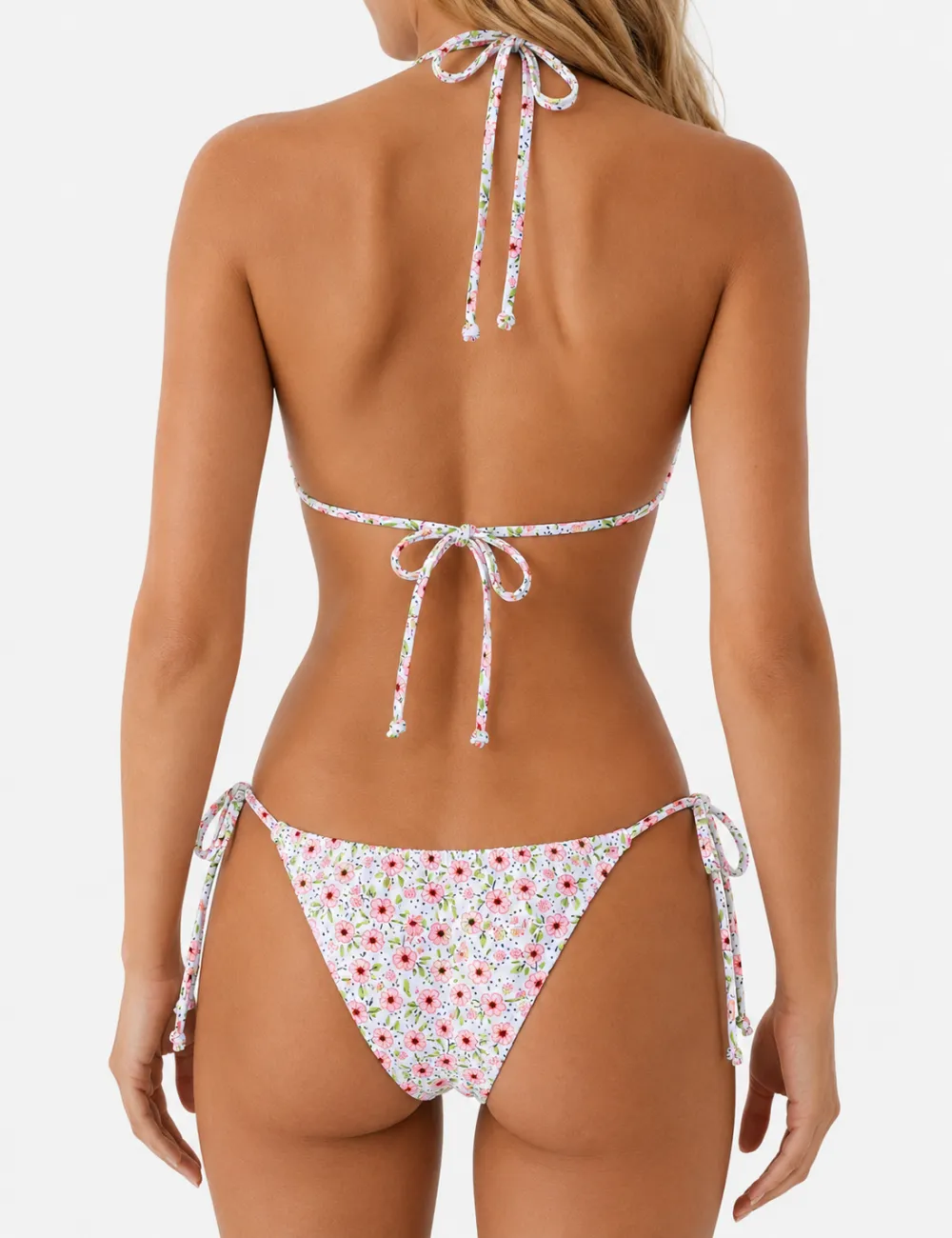 Halter Scalloped Trim Triangle Bikini Set