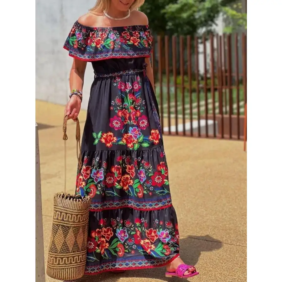 Floral Off Shoulder Ruffle Maxi Dress