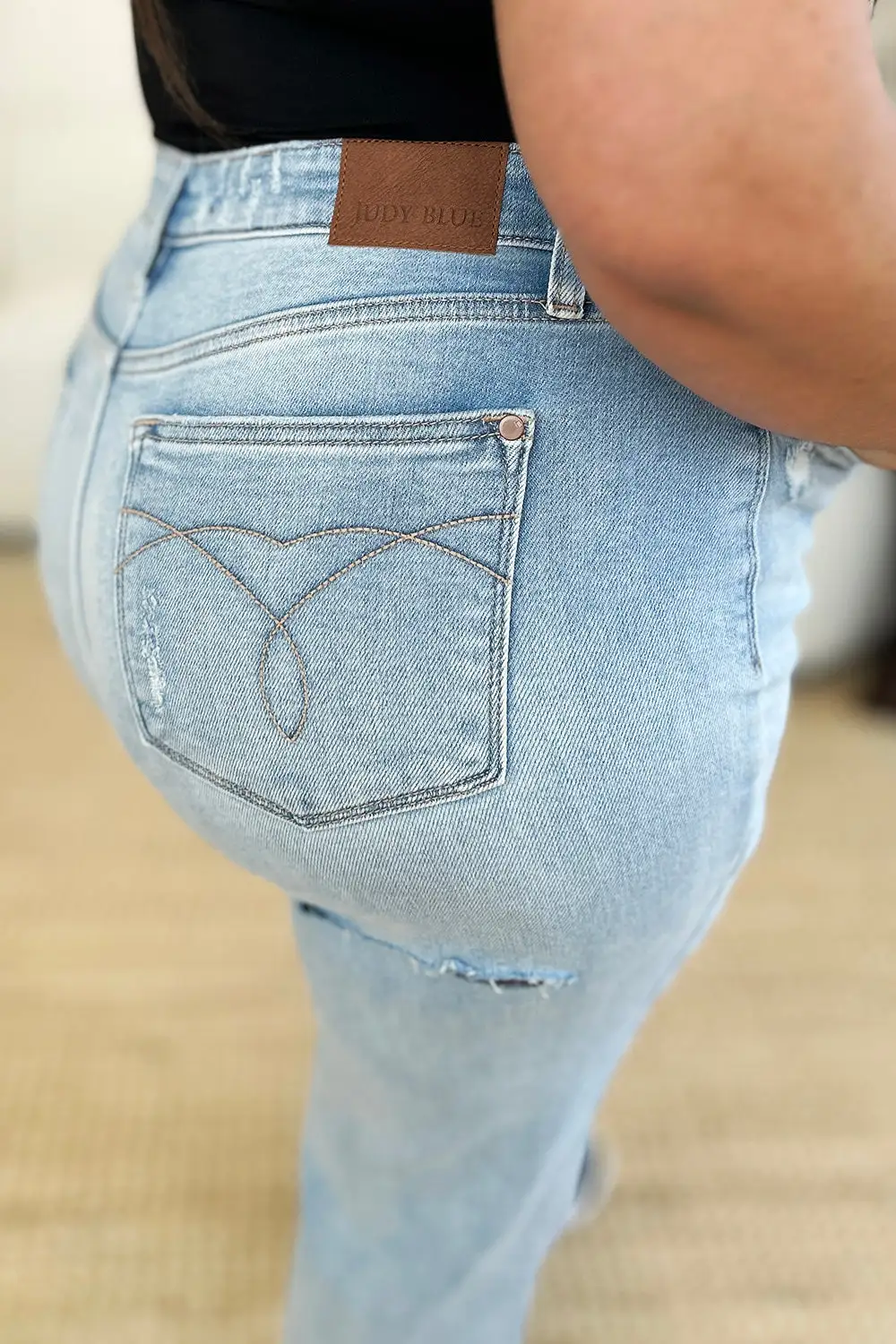 High Waist Distressed Straight Denim Jeans