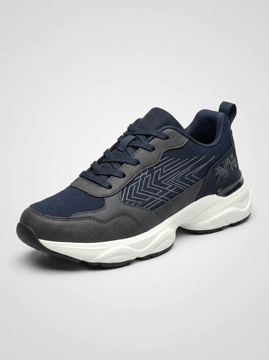 Men's Navy and Charcoal Paneled Low-Top Sneakers