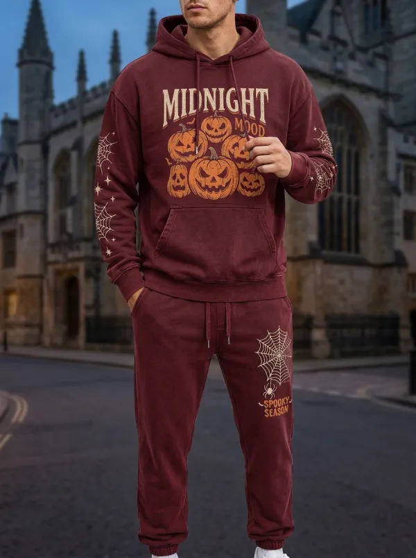 Men's Halloween Midnight Pumpkin Spiderweb Printed Tracksuit