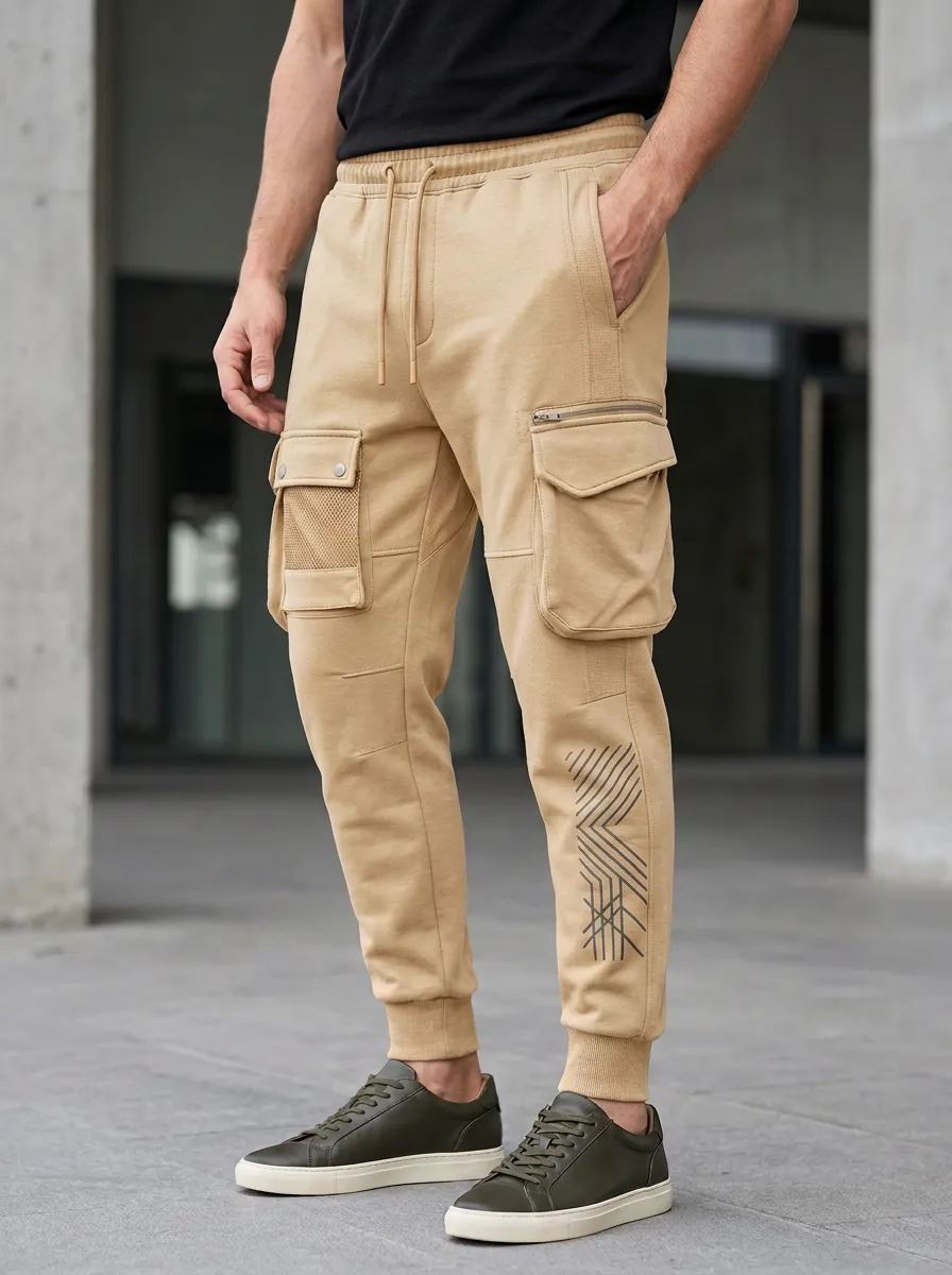 Weekend Geometric Graphic Print Daily Wear Men's Cargo Jogger Pants