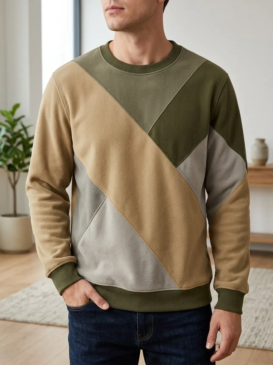 Men's Multi-Tone Colorblock Crewneck Sweatshirt Textured