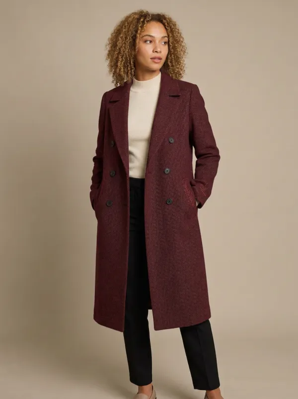 Women's Classic Gray Herringbone Pattern Printed Overcoat