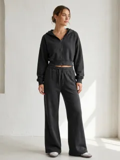 Women's Outdoor Inspired Sport Inspired Cropped Hooded Jacket and Flare Pants Active Set