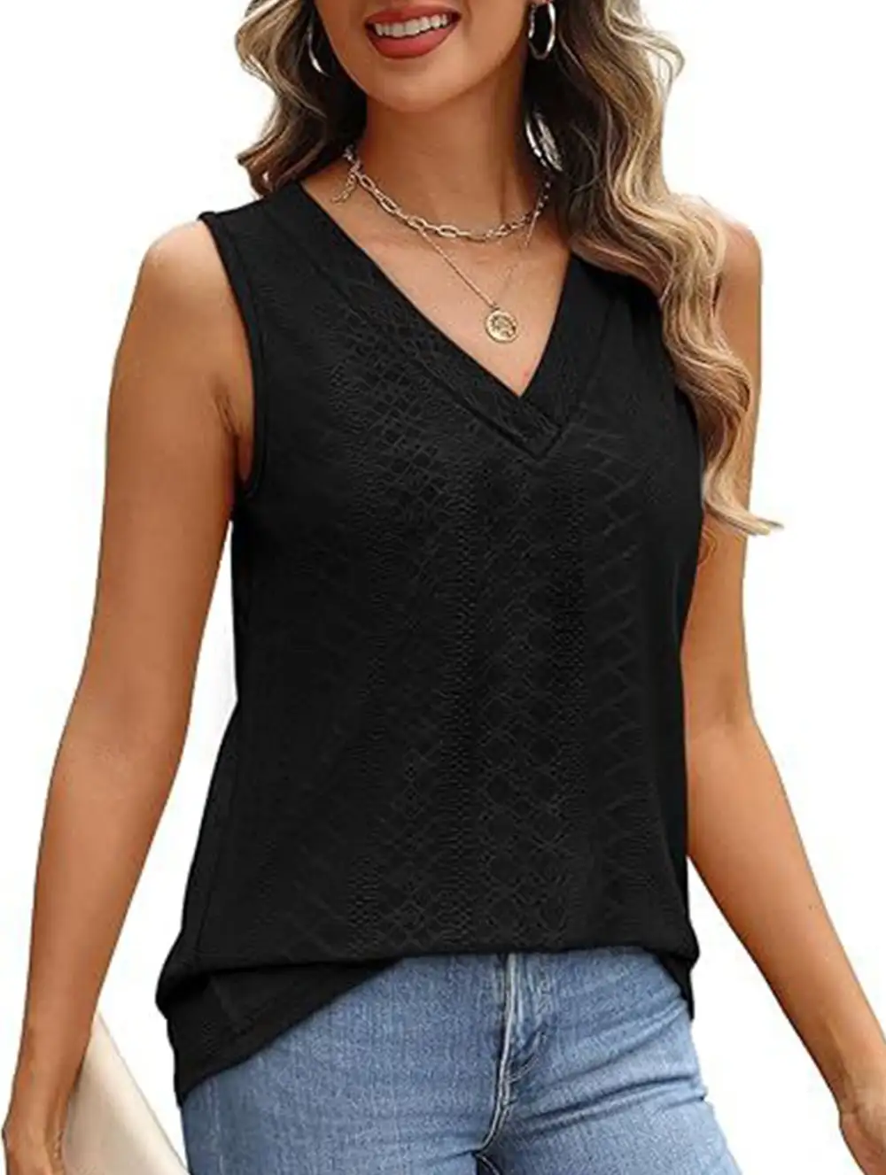 Textured V-Neck Tank Top