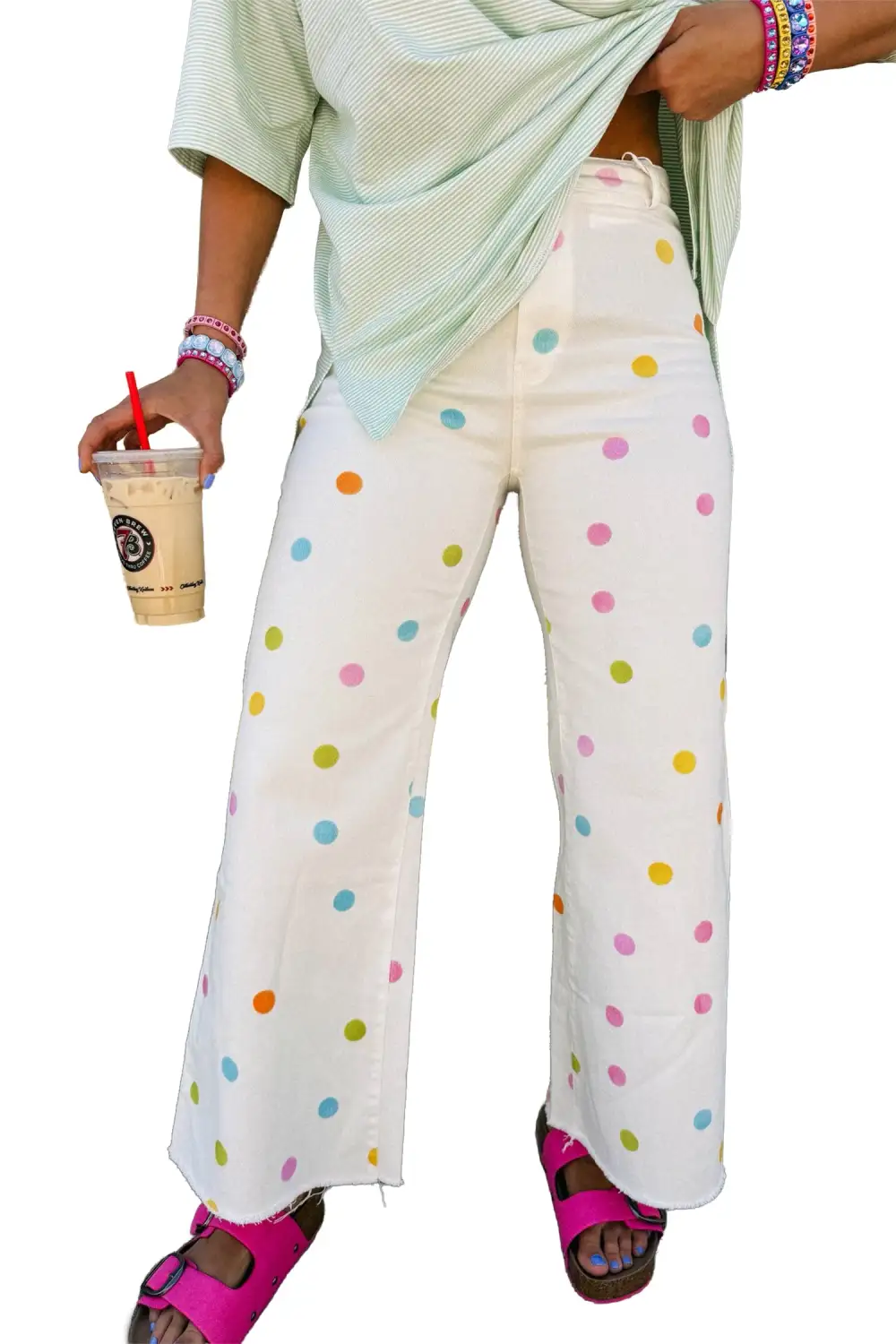 Women's High Waist Polka Dot Straight Leg Casual Jeans