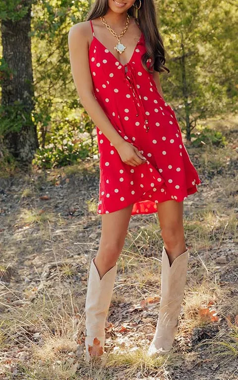 Lace-Trimmed Polka-Dot V-Neck Smocked Mini Dress