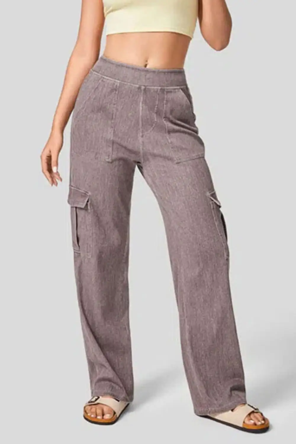 Refined High-Waist Washed Pocketed Stretch Straight Leg Jeans